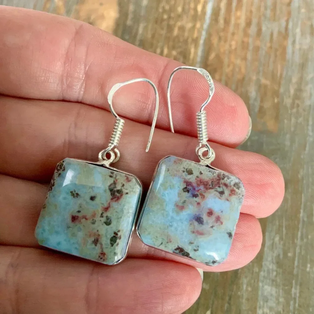 Larimar Blue and Silver Earrings - Picture 2 of 3